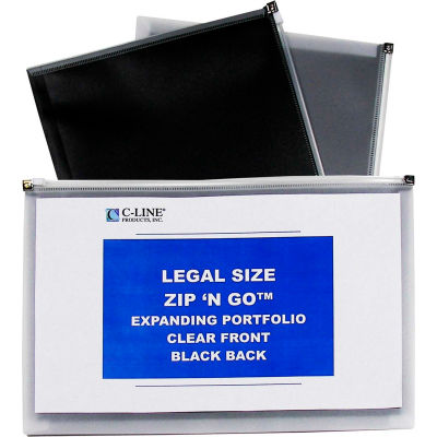 C-Line Products Zip 'N Go Enveloppes poly réutilisables, taille légale, 15 « L x 12 « H, Noir, 5 / Paquet