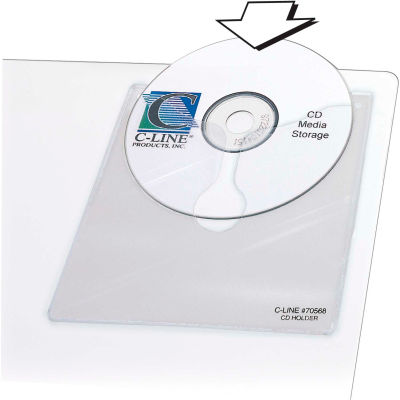 Support cd autoadhésif c-line products, 5-1/3 » x 5-2/3 », 10 titulaires/pack, 5 packs/set