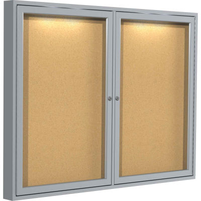Ghent 36" x 59" Enclosed Bulletin Board - Natural Cork Surface - Silver