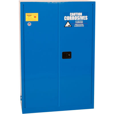 Eagle Armoire corrosive à l’acide de™ 45 gallons, fermeture manuelle, 2 portes, 43 po L x 18 po P x 65 po H, bleu