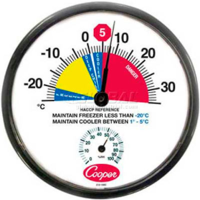 Cooper-Atkins® Wall Thermometer, 212-159c-8, 12", Cooler/Freezer, With Humidity Meter-Min Qty 3