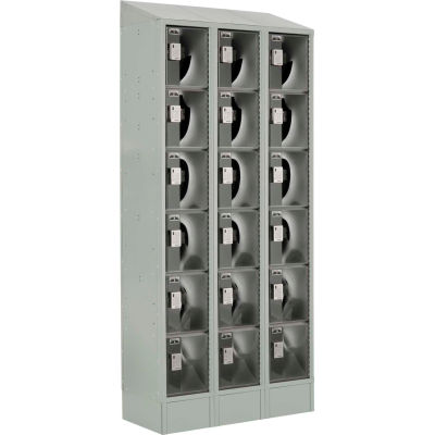 Digilock® LockUp 6-Tier 18 Door Locker avec porte transparente, 36"L x 18"P x 82"H, gris, assemblé