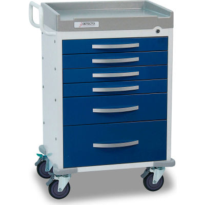 Detecto® sauvetage série anesthésiologie chariot médical, cadre blanc avec 6 tiroirs bleus