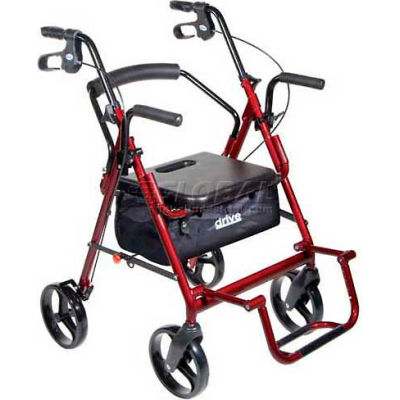 Drive Medical 795BU Duet Transport Wheelchair Chair Rollator Walker, Burgundy, 8" Casters