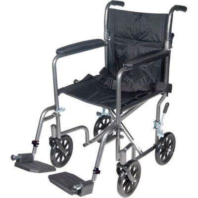 Lightweight Steel Transport Wheelchair, 19"W Seat, Silver Vein Frame and Black Upholstery