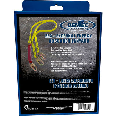 Longe d’absorbeur d’énergie externe Dentec Safety®, double jambe, 7'L, 3/4 » Snap Hook In Retail Box