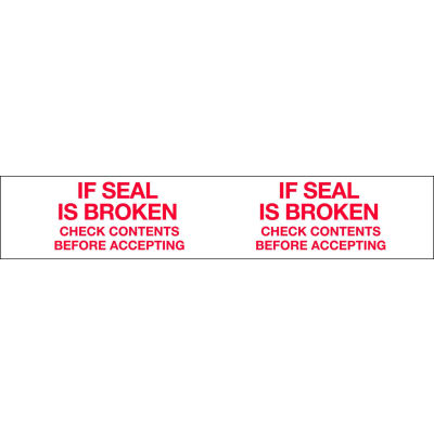 Bande imprimée "If Seal Is Broken Check Contents Before Accepting" 2"W x 110 Yds. 1,84 Mil Blanc/Rouge - Qté par paquet : 36