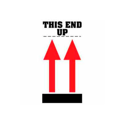 Étiquettes de papier avec impression « This End Up », 8"L x 4"W, blanc / rouge / noir, rouleau de 500