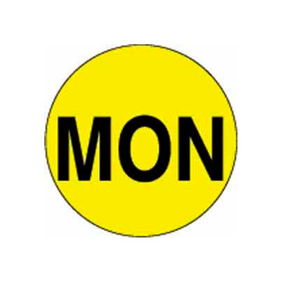 1 » Dia. Étiquettes rondes en papier avec impression « Lun », jaune vif &noir, rouleau de 500