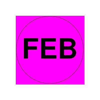 2 » Dia. Étiquettes rondes en papier w / « Feb » Impression, Fluorescent Rose &Black, Rouleau de 500
