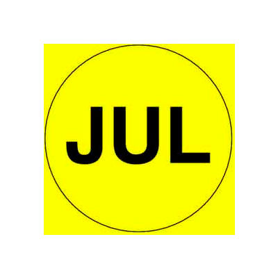 2 » Dia. Étiquettes rondes en papier w / « Jul » Impression, Jaune vif &Noir, Rouleau de 500