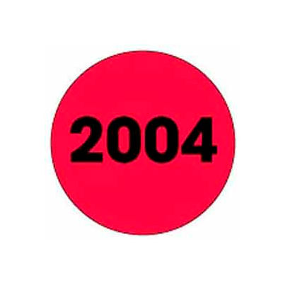 Étiquettes rondes en papier 2 » dia. avec impression « Année civile en cours », rouge et noir fluorescent, rouleau de 500