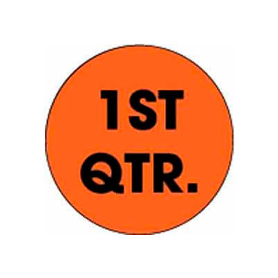 Étiquettes en papier rond 2 » dia. avec impression « 1st Quarter », orange fluorescent et noir, rouleau de 500