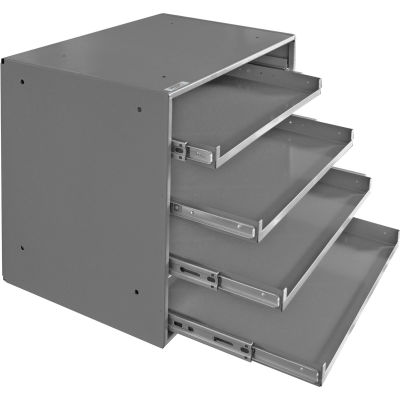Étagère coulissante étroite Durham 310B-95 – pour grandes boîtes de rangement à compartiments – quatre tiroirs