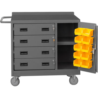 Durham 2211-DLP-RM-10B-95 Mobile Service Bench 10 Bin 4 Drawer & Shelf 42-1/8 x 18-1/4 x 36-3/8 Gray