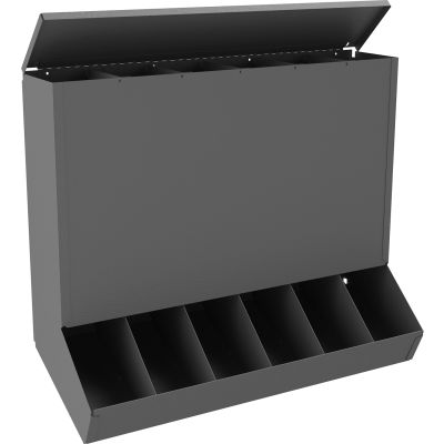 Distributeur d’alimentation par gravité Durham avec couvercle, 6 compartiments, 20-3/4"W x 7-1/2"D x 4-1/4"H - Gris