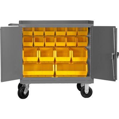 Durham 3100-BLP-18-95 36"W x 24"D Mobile Bench Cabinet - 18 Bins, Gray
