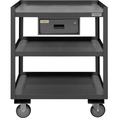 Durham Mfg. Bureau de magasin mobile, tiroir, 3 étagères, 30"L x 24"D x 36"H, Gris