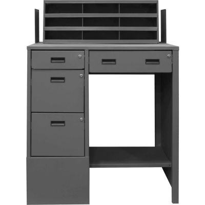 Durham Pedestal Shop Desk SFWS-392955-95 - 4 Drawers & Shelf 39"W x 29"D x 55-5/8"H - Gray