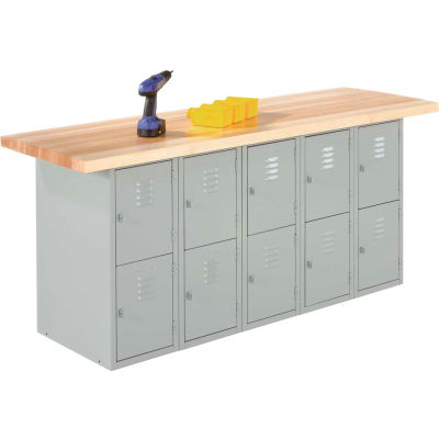 Diversified Spaces Wall, Island Workbench, 10 Vertical Lockers, 72"W x 24"D, Gray