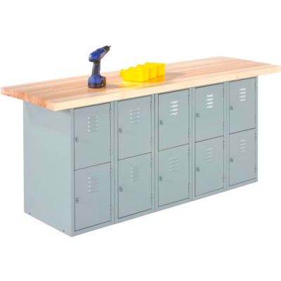 Diversified Spaces Wall, Island Workbench, 9 Horizontal Lockers, 72"W x 24"D, Gray