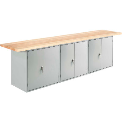Diversified Spaces Wall, Island Workbench, 3 Cabinets, 120"W x 24"D, Gray