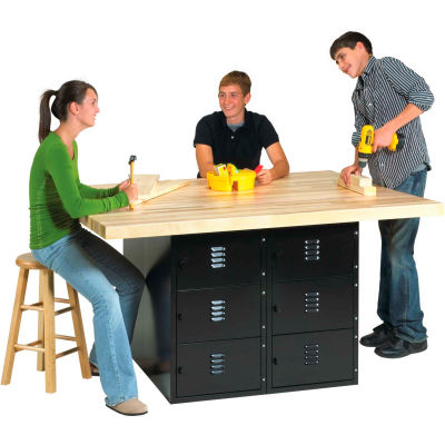 Diversified Spaces 4 Station Workbench, 12 Vertical Lockers, 64"W x 54"D, Black