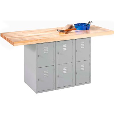 Diversified Spaces 2 Station Workbench, 6 Vertical Lockers, 64"W x 28"D, Gray