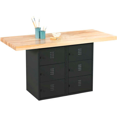 Diversified Spaces 2 Station Workbench, 6 Horizontal Lockers, 64"W x 28"D, Black
