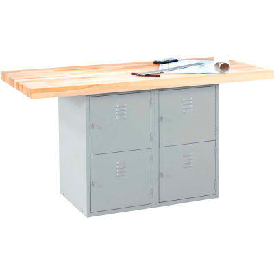 Diversified Spaces 2 Station Workbench, 1 Vise, 4 Horizontal Lockers, 64"Wx28"Dx33-1/4"H