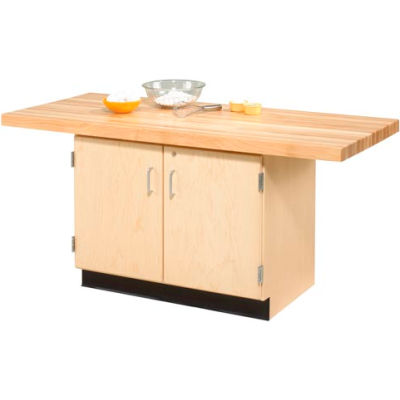 Diversified Spaces 2 Station Single Faced Workbench, 1 Cabinet, 64"W x 28"D, Tan