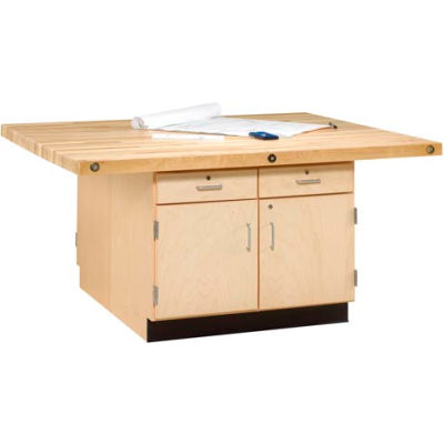 Diversified Spaces 4 Station Workbench, 2 Drawers, 2 Cabinets, 64"W x 54"D, Tan