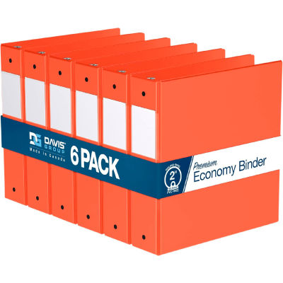 Classeur Davis Group Premium Economy Non-View, Contient 400 feuilles, Anneau rond de 2 po, Orange, paquet de 6