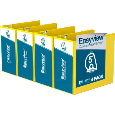 Classeur Easyview® Premium View de Davis Group, contient 1000 feuilles, anneau en D de 5 po, jaune, paquet de 4
