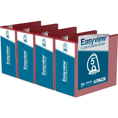 Classeur Easyview® Premium View de Davis Group, 1000 feuilles, anneau en D de 5 po, bourgogne, paquet de 4