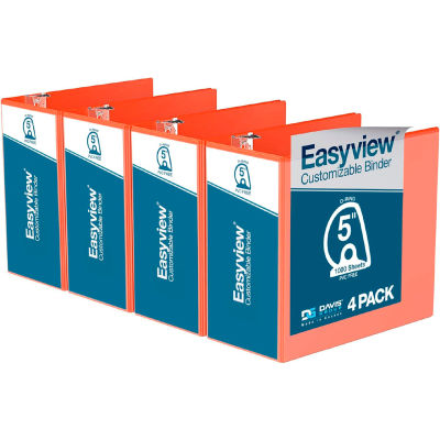 Classeur Davis Group Easyview® Premium View, peut contenir 1000 feuilles, anneau en D de 5 po, orange, paquet de 4