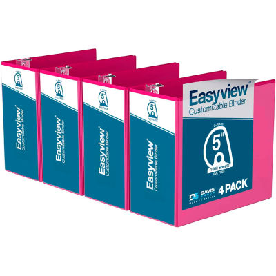 Classeur Davis Group Easyview® Premium View, 1000 feuilles, anneau en D de 5 po, rose, paquet de 4
