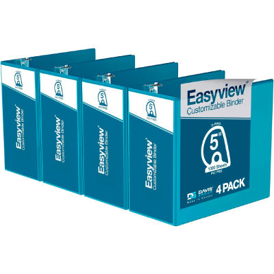 Classeur Easyview Premium View de Davis Group, peut contenir 1000 feuilles, anneau en D de 5 po, bleu turquoise, paquet de 4