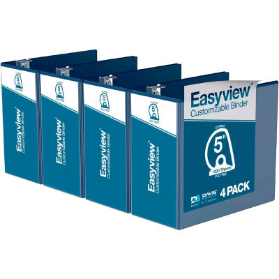 Classeur Easyview® Premium View de Davis Group, 1000 feuilles, anneau en D de 5 po, bleu royal, paquet de 4