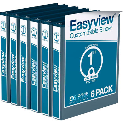 Classeur Davis Group Easyview Premium View, peut contenir 200 feuilles, anneau rond de 1 po, bleu marine, paquet de 6