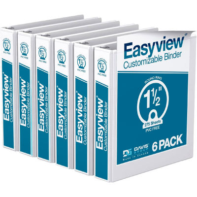 Classeur Davis Group Easyview Premium View, peut contenir 275 feuilles, anneau rond de 1-1/2 po, blanc, paquet de 6