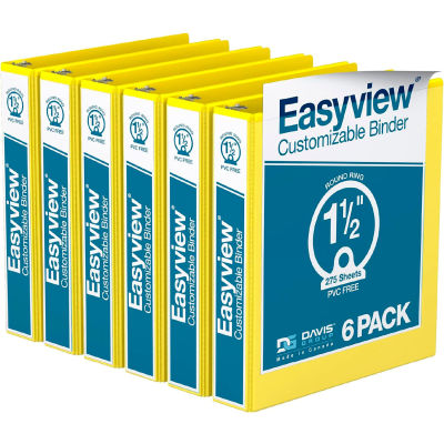 Classeur Davis Group Easyview Premium View, peut contenir 275 feuilles, anneau rond de 1-1/2 po, jaune, paquet de 6