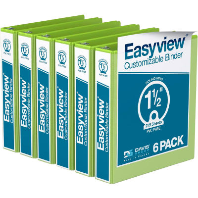 Classeur Davis Group Easyview Premium View, peut contenir 275 feuilles, anneau rond de 1-1/2 po, vert lime, paquet de 6