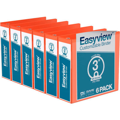 Classeur Davis Group Easyview® Premium View, peut contenir 600 feuilles, anneau rond de 3 po, orange, paquet de 6