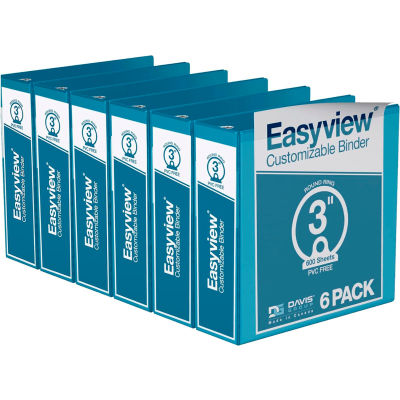 Classeur Easyview Premium View de Davis Group, peut contenir 600 feuilles, anneau rond de 3 po, bleu turquoise, paquet de 6
