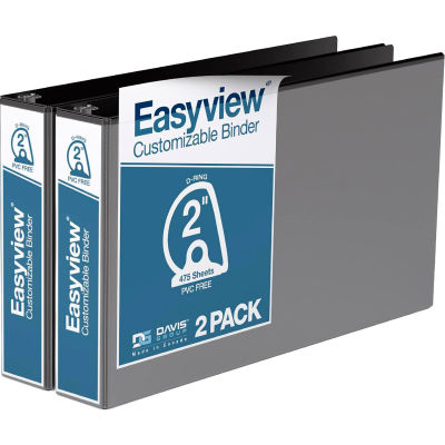 Classeur Davis Group Easyview® Premium Ledger View, Contient 475 feuilles, Anneau en D de 2 po, Noir, Paquet de 2