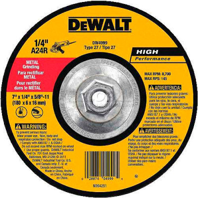 DeWalt DW4999 Metal Grinding Wheel Type 27 7" DIA.  24 Grit Aluminum Oxide - Qté par paquet : 10