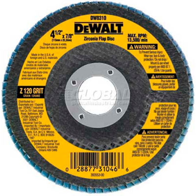 DeWalt DW8311 Flap Disc Type 29 4-1/2" x 5/8-11" 36 Grit Zirconia - Qté par paquet : 5