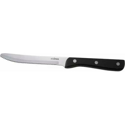 Winco K-80P Steak Knife w / Pointe Pointue, 5 « L, Poignée Pastic Noire, Lame dentelée, 12 / Pack