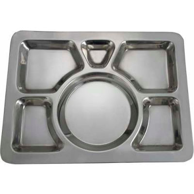 WINCO SMT-1 6 compartiment Mess plateau, 15-1/2" L, 11-1/2" W, inox, rectangulaire, Style A - Qté par paquet : 24